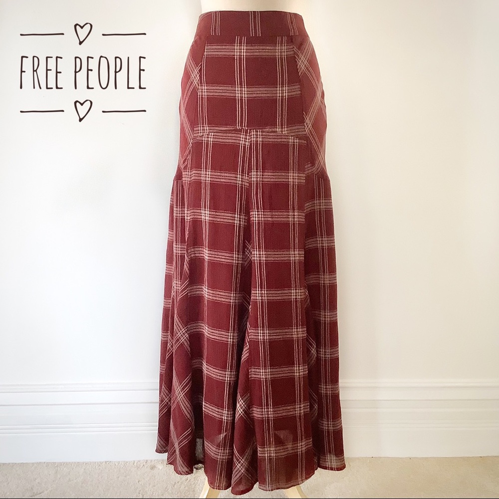 Free People Plaid Patchwork Maxi Skirt Sz 2